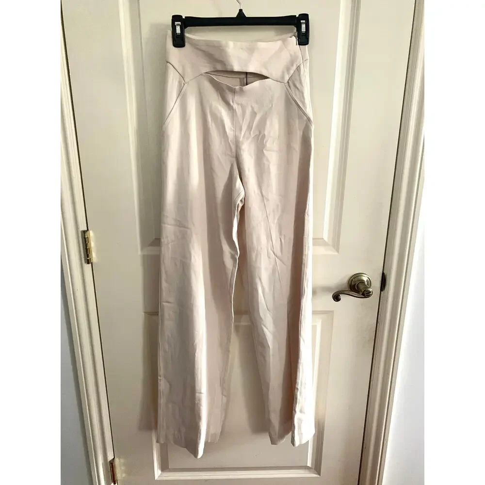 Zara Full Length Trousers with Cutout Opening in Ecru Off White